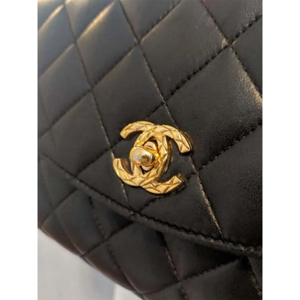 Chanel Classic Flap Rare 1991 Vintage Quilted Black Lambskin Shoulder Bag