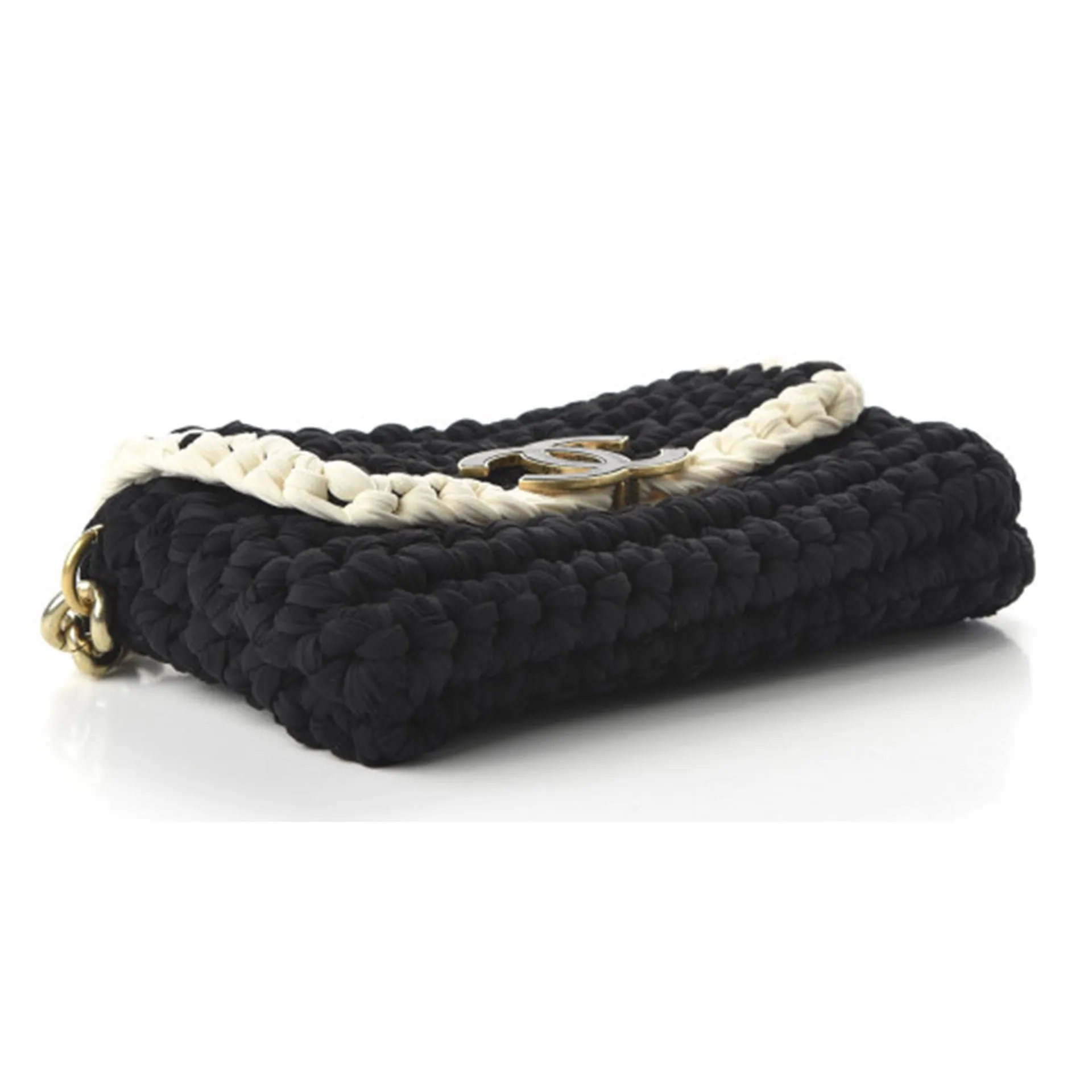 Chanel Interwoven Bicolor Two Tone Medium Black & White Flap Bag