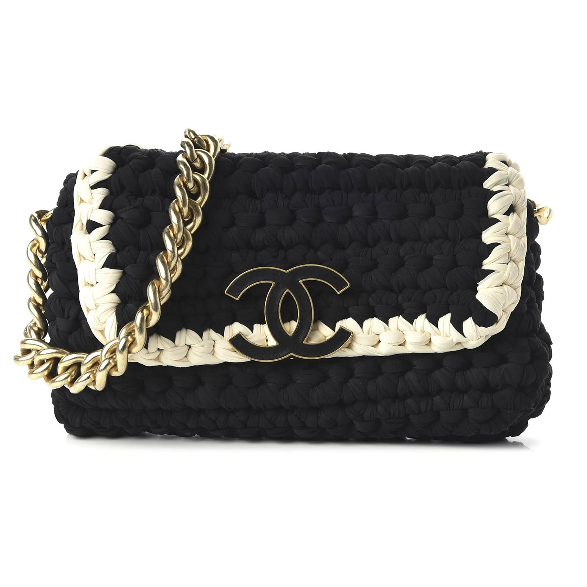 Chanel Interwoven Bicolor Two Tone Medium Black & White Flap Bag