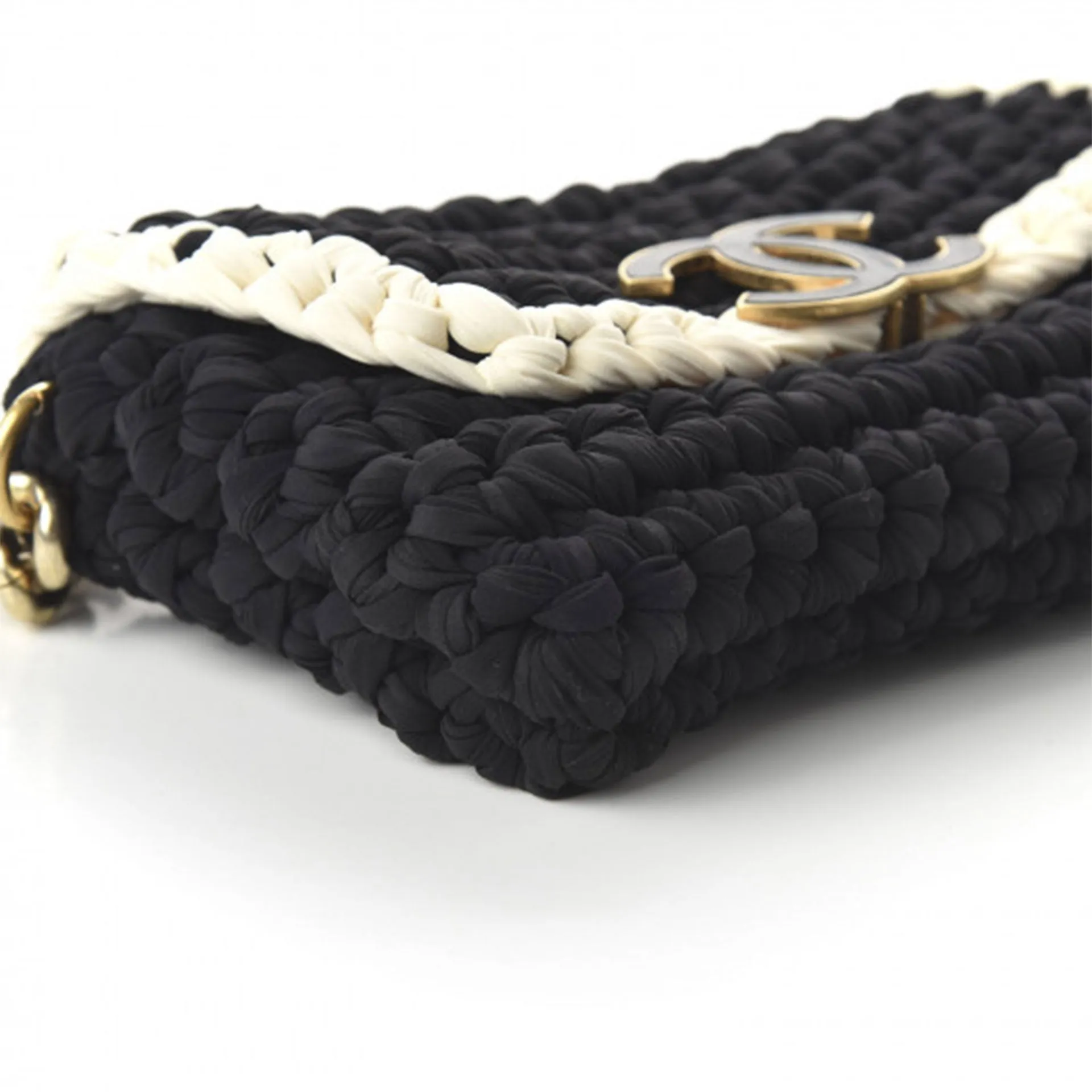 Chanel Interwoven Bicolor Two Tone Medium Black & White Flap Bag