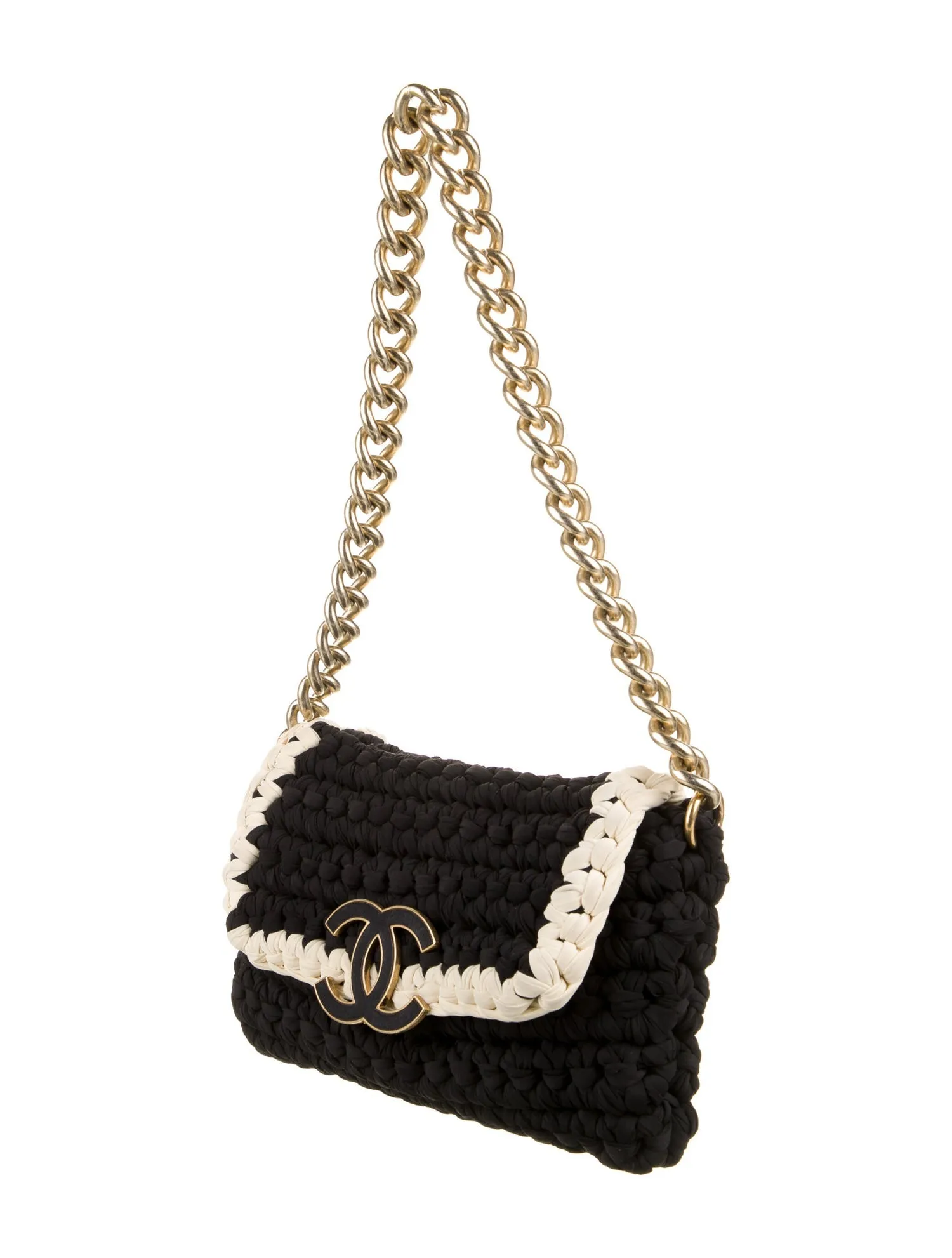 Chanel Interwoven Bicolor Two Tone Medium Black & White Flap Bag