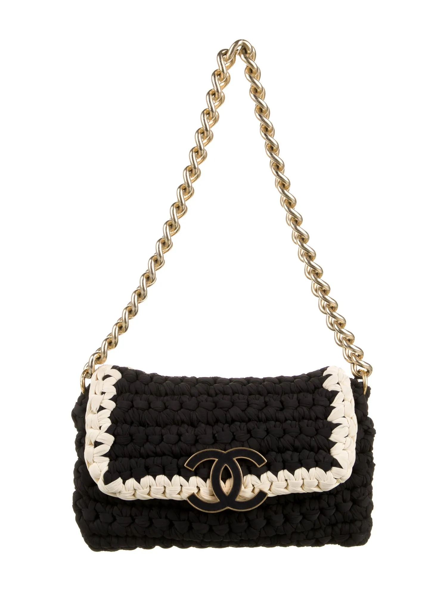 Chanel Interwoven Bicolor Two Tone Medium Black & White Flap Bag