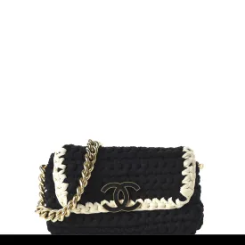 Chanel Interwoven Bicolor Two Tone Medium Black & White Flap Bag