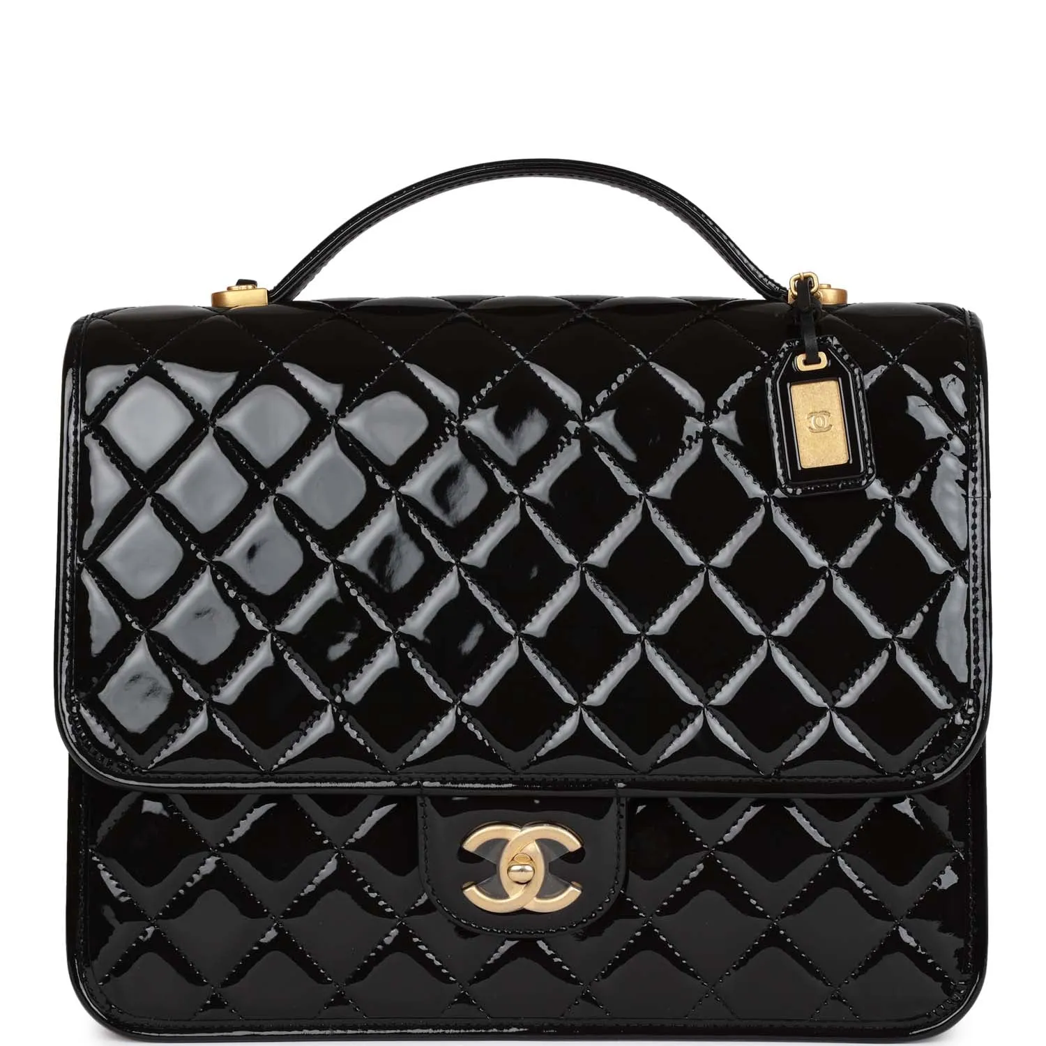 Chanel Large Flap Backpack Black Patent Antique Gold Hardware