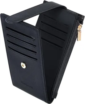 Chelmon Womens Wallet Slim RFID Blocking Bifold Multi Card Case Wallet with Zipper Pocket (Black Smooth)