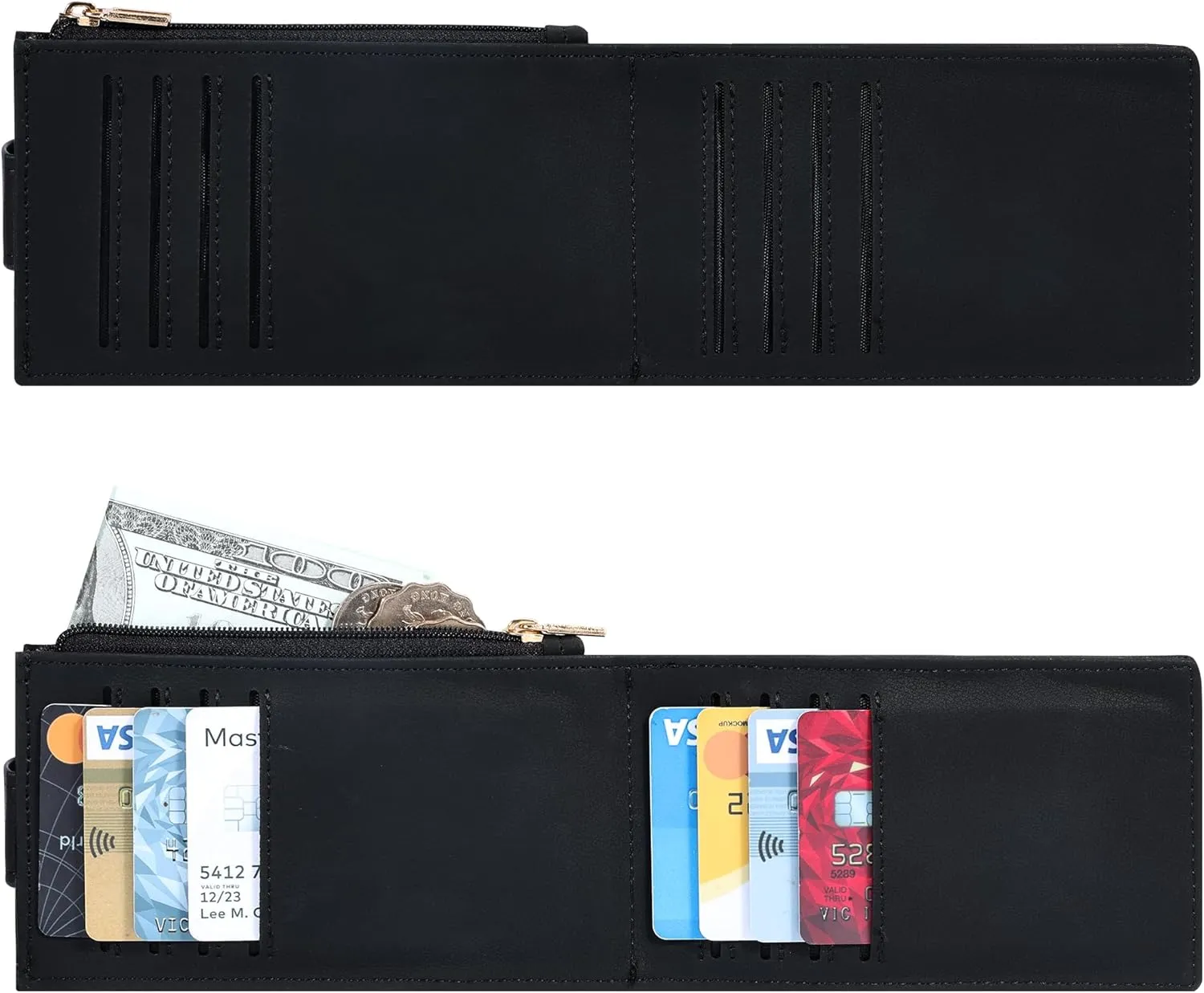 Chelmon Womens Wallet Slim RFID Blocking Bifold Multi Card Case Wallet with Zipper Pocket (Black Smooth)