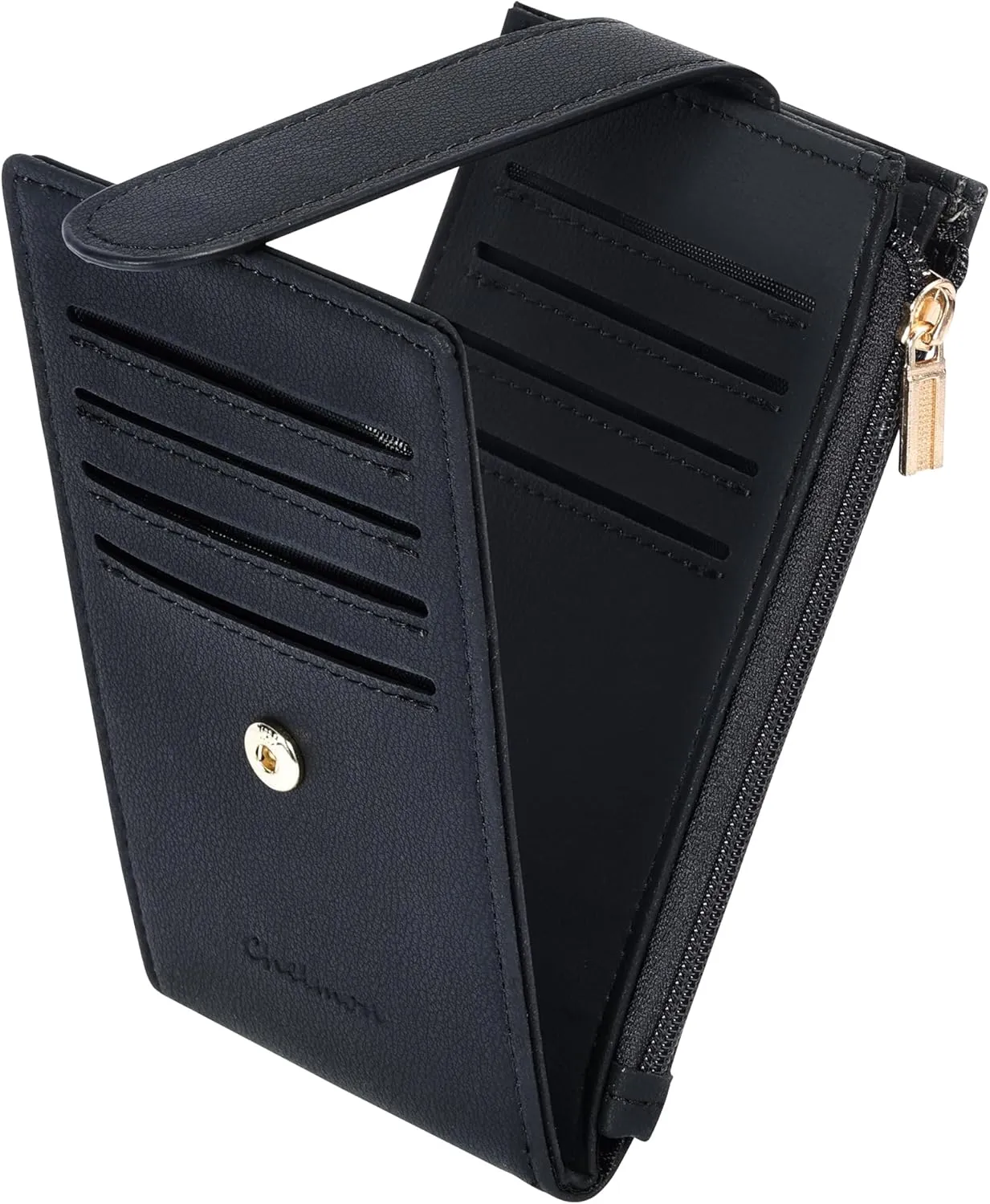 Chelmon Womens Wallet Slim RFID Blocking Bifold Multi Card Case Wallet with Zipper Pocket (Black Smooth)