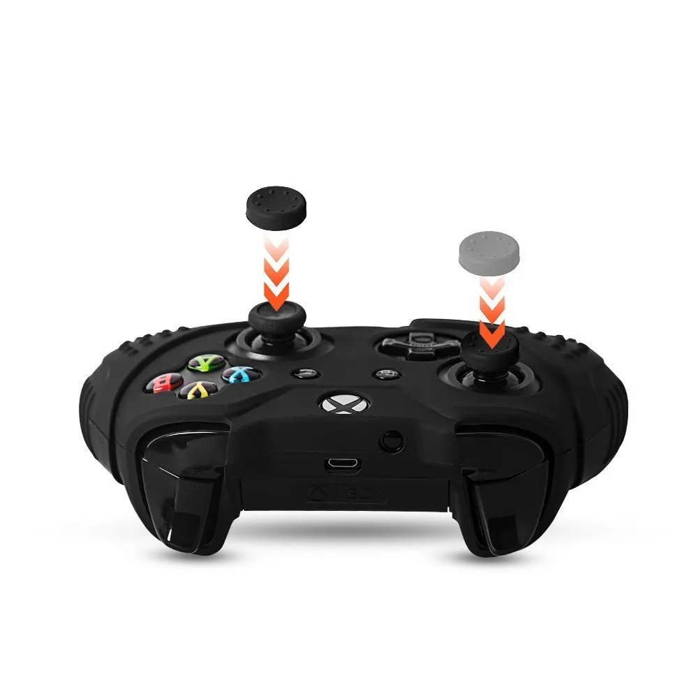 CHINFAI Xbox One S/X Controller Grip Skin Anti-Slip Silicone Protective Cover Case for Xbox 1 Controller with 4 Set Thumbstick Caps (Black)