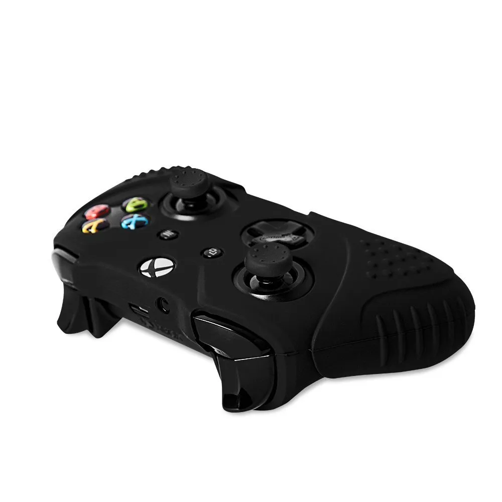 CHINFAI Xbox One S/X Controller Grip Skin Anti-Slip Silicone Protective Cover Case for Xbox 1 Controller with 4 Set Thumbstick Caps (Black)
