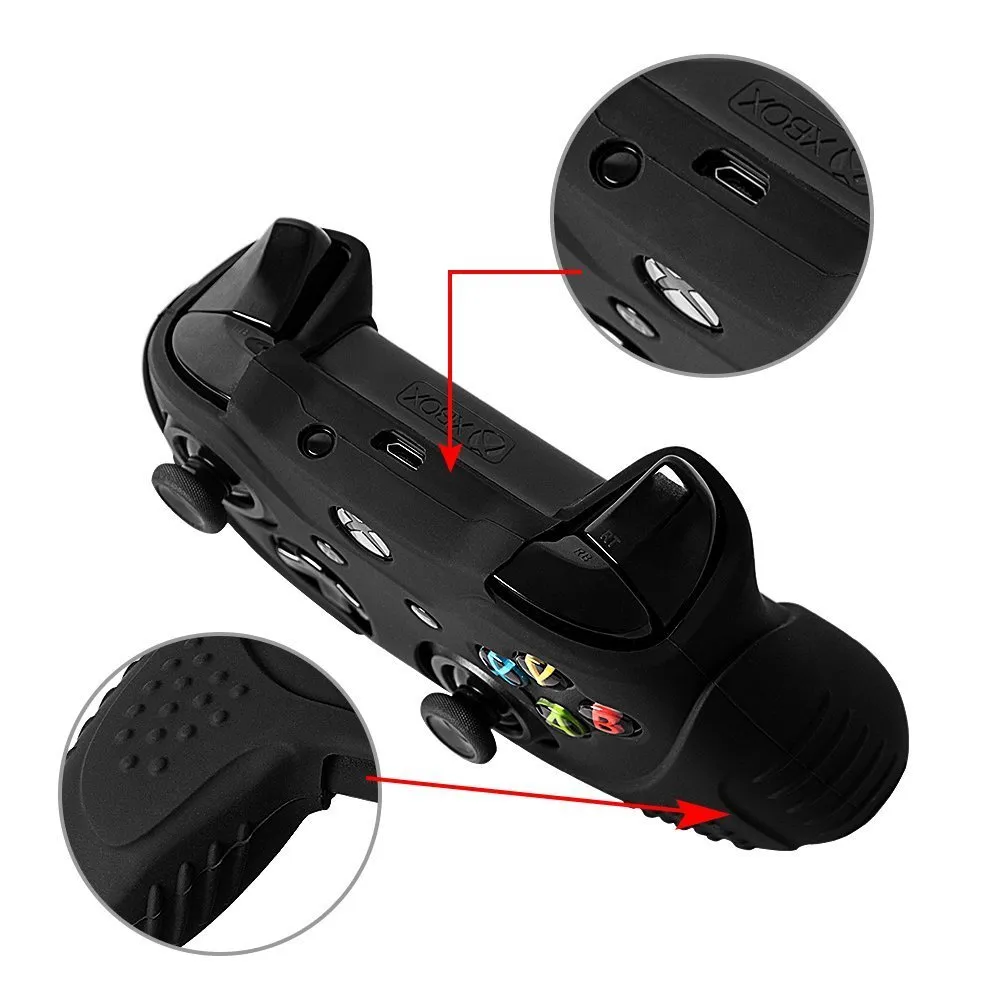 CHINFAI Xbox One S/X Controller Grip Skin Anti-Slip Silicone Protective Cover Case for Xbox 1 Controller with 4 Set Thumbstick Caps (Black)