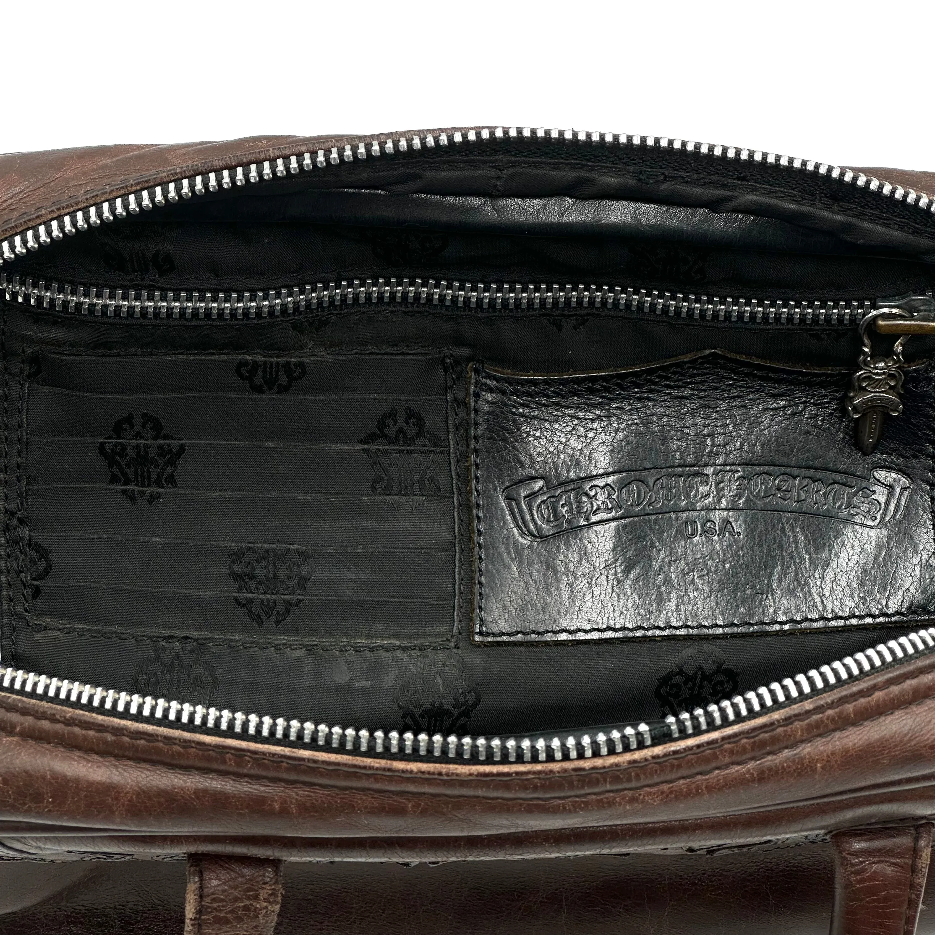 Chrome Hearts Gym Bag Small Fleur De Lis Brown Leather Patch