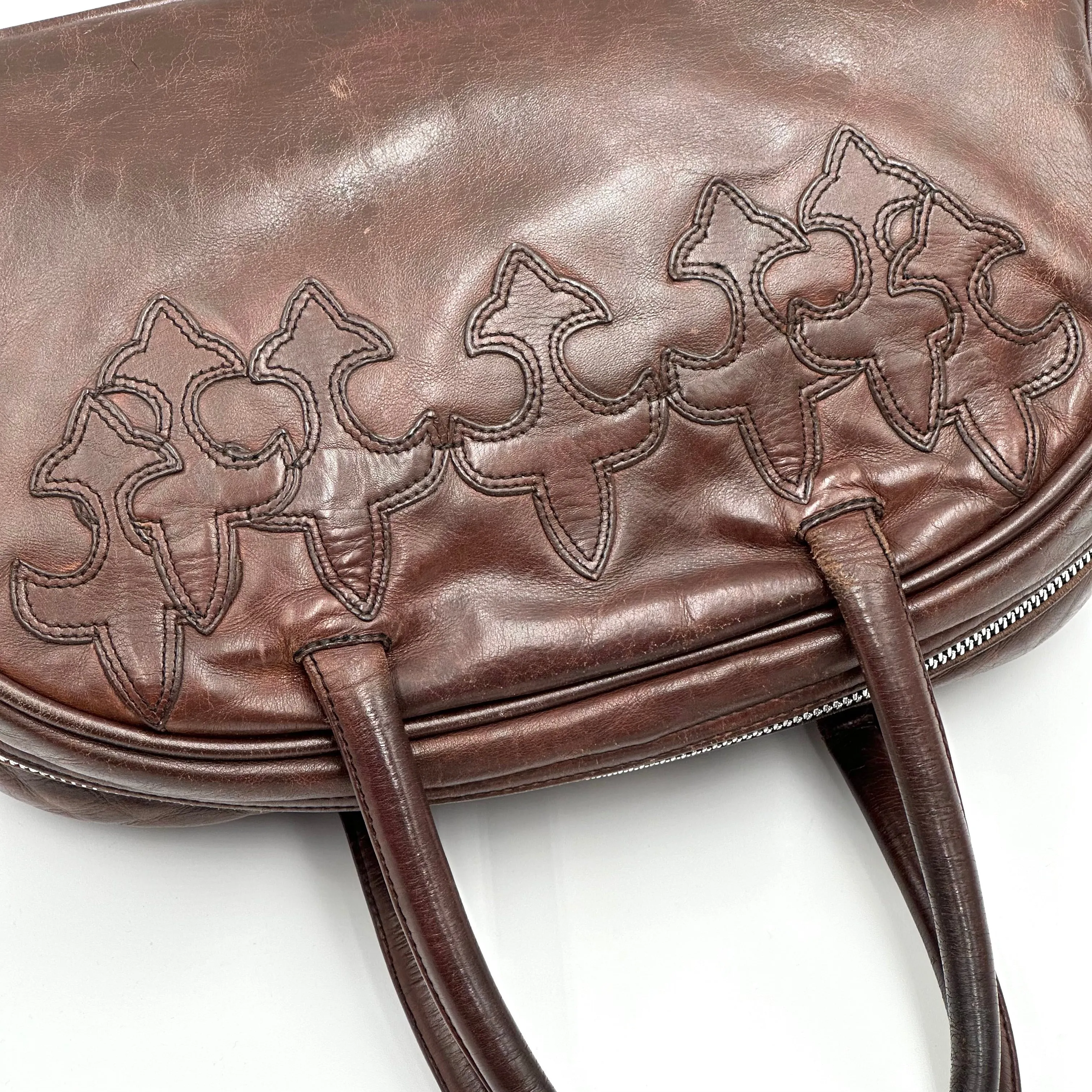 Chrome Hearts Gym Bag Small Fleur De Lis Brown Leather Patch