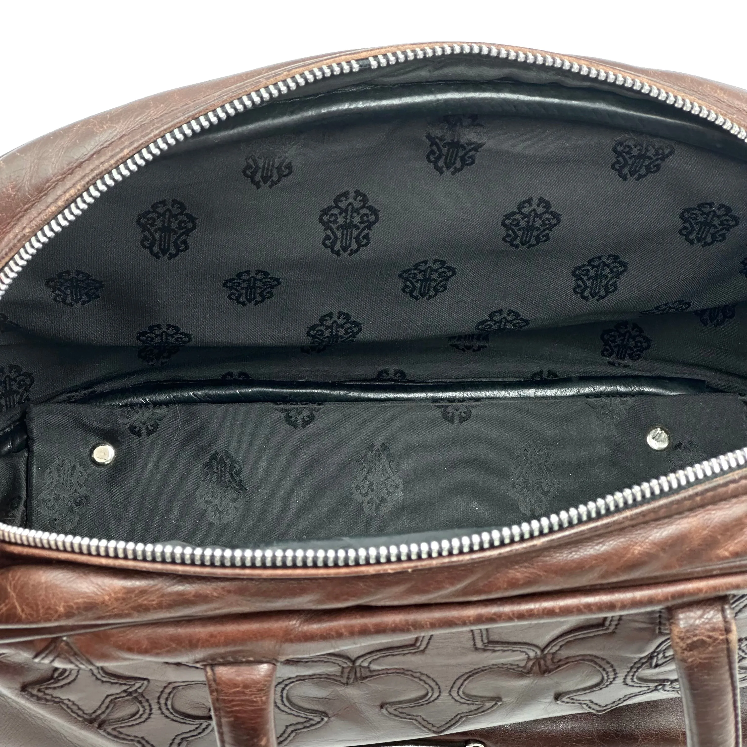 Chrome Hearts Gym Bag Small Fleur De Lis Brown Leather Patch