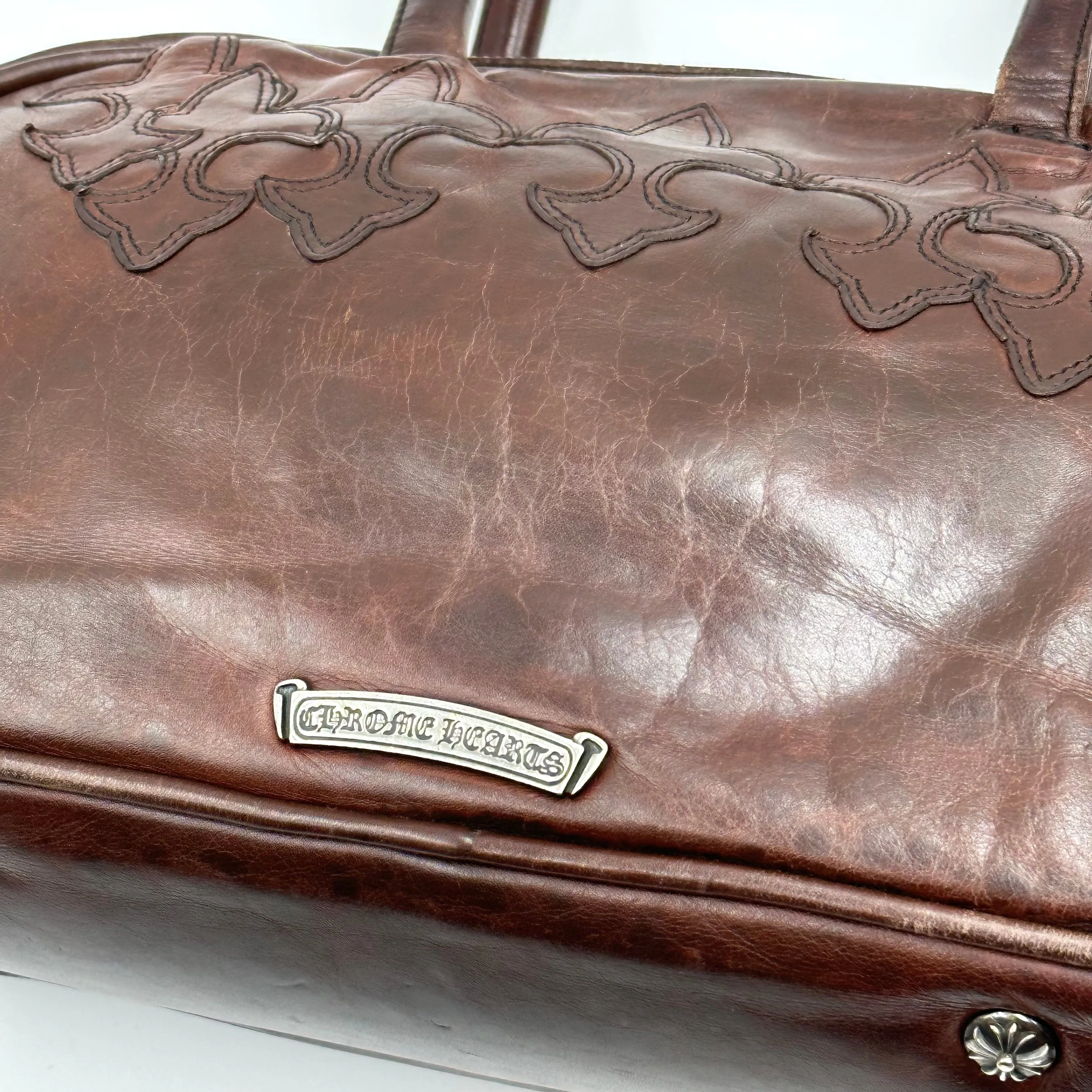 Chrome Hearts Gym Bag Small Fleur De Lis Brown Leather Patch