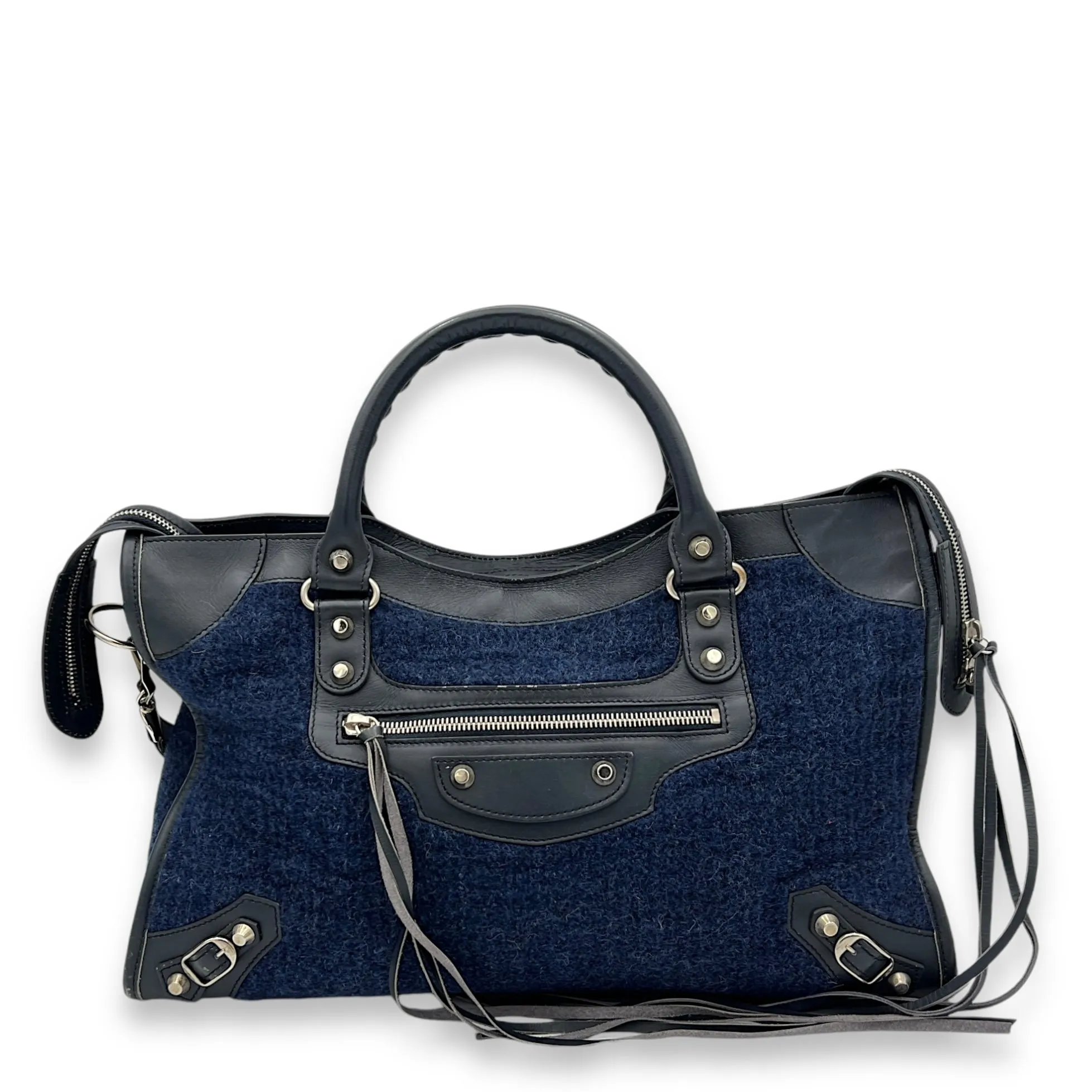 City Shoulder bag in Wool, Silver Hardware