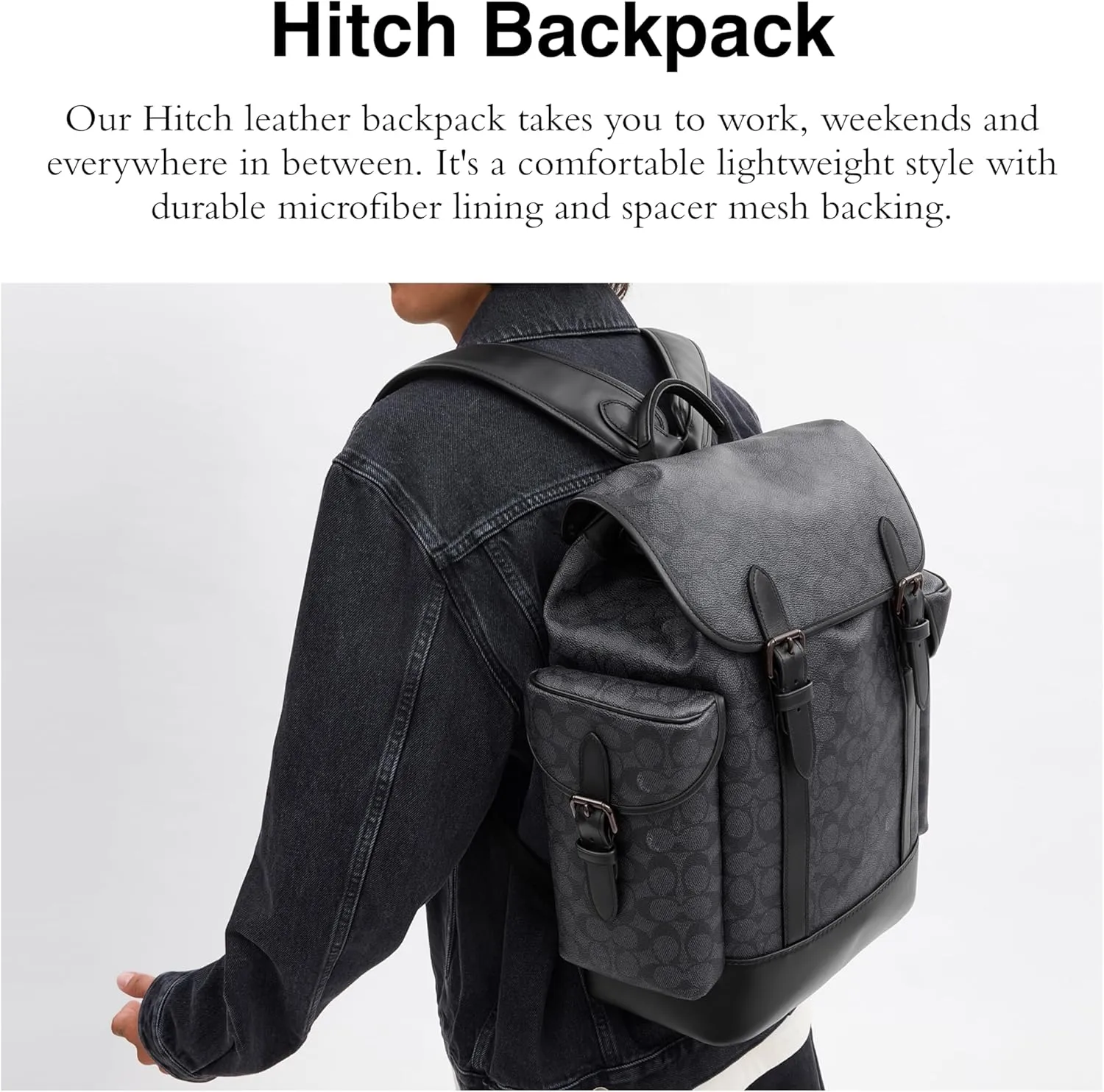 COACH Men's Hitch Backpack with Signature, Charcoal, One Size