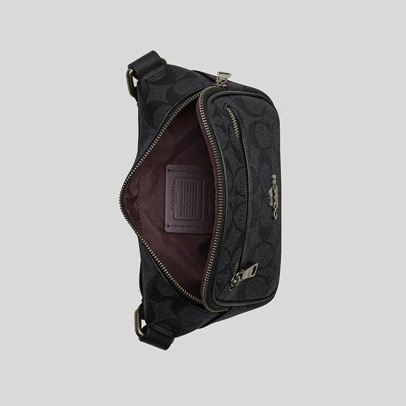 COACH Mini Belt Bag In Signature Canvas Charcoal CN503