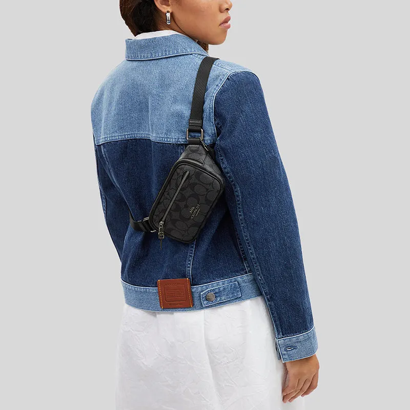 COACH Mini Belt Bag In Signature Canvas Charcoal CN503