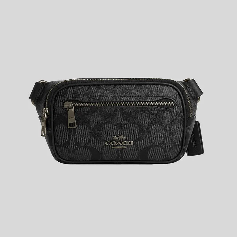 COACH Mini Belt Bag In Signature Canvas Charcoal CN503