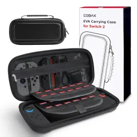 CoBak Large Capacity Carrying Case for Nintendo Switch 2 ( 2025 ) , Ultra Slim Premium EVA Travel Pouch with 24 Game Cartridges, Screen Protective Cover, Accessories Storage Bag, Fiber Black