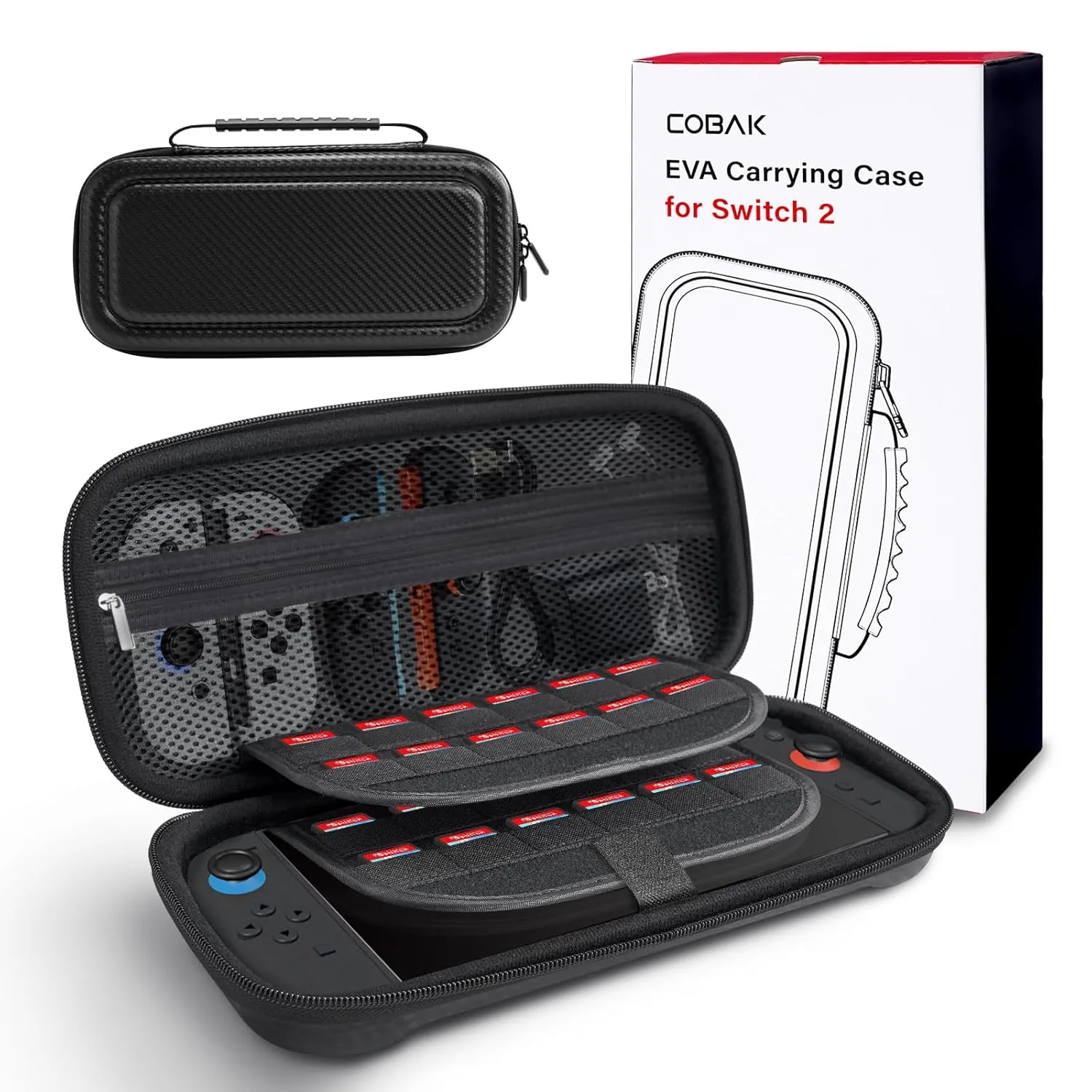CoBak Large Capacity Carrying Case for Nintendo Switch 2 ( 2025 ) , Ultra Slim Premium EVA Travel Pouch with 24 Game Cartridges, Screen Protective Cover, Accessories Storage Bag, Fiber Black