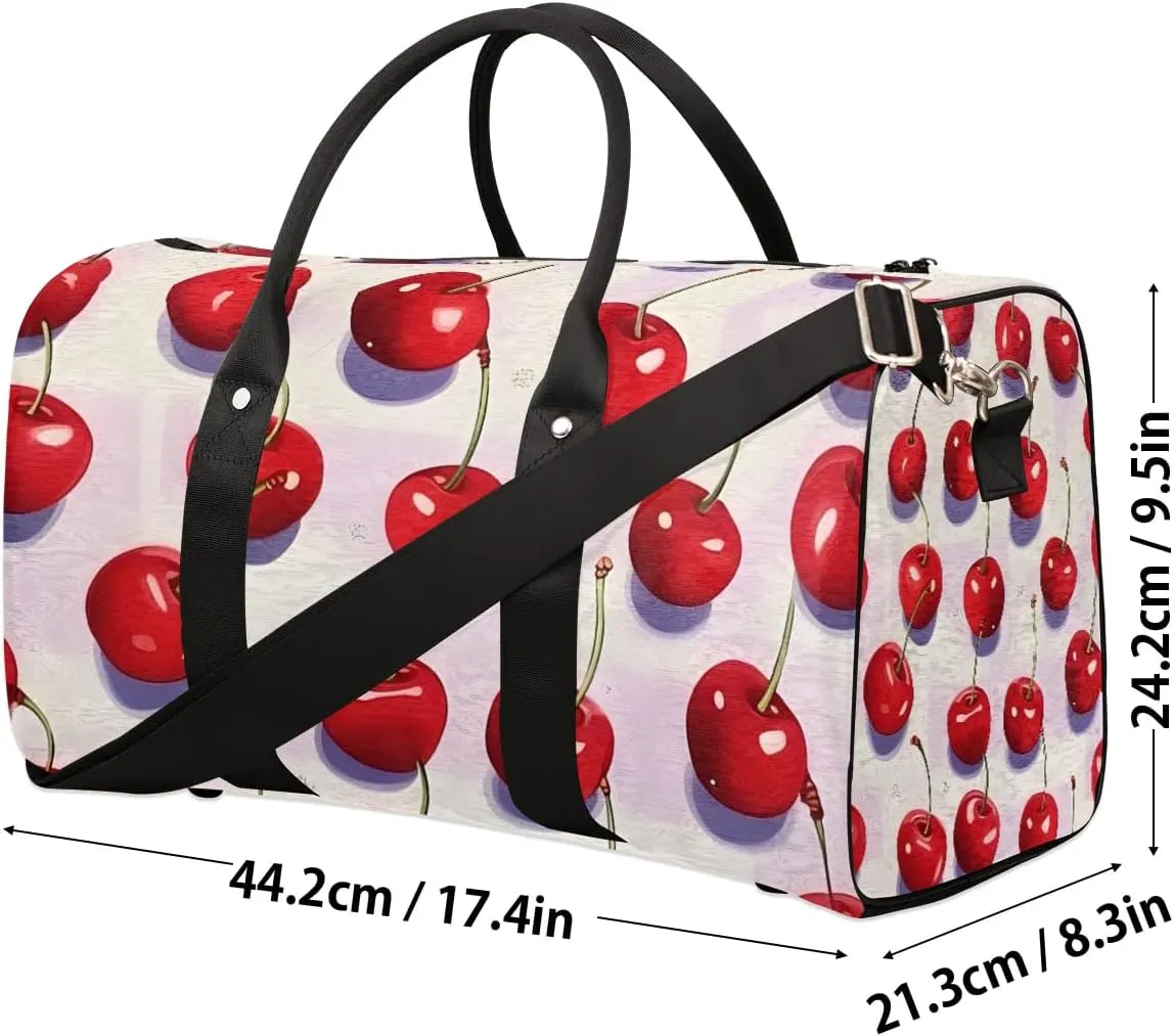 Cute Cherry Print Foldable Lightweight Duffle Bag for Travel - Waterproof Carry On Bags for Airplanes, Travel Duffel Bags for Gym, Weekend