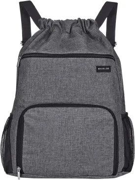 Drawstring Backpack with Wet Pocket & Shoe Compartment, Water-Resistant Sports Gym Beach Swim String Bag for Women Men(Grey)