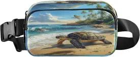 Fanny Packs for Women Men Summer Beach Turtle Belt Bag Waist Pouch Packs Tortoise Palm Crossbody Bag Running Hiking Fanny Pack Gifts for Girls Boys