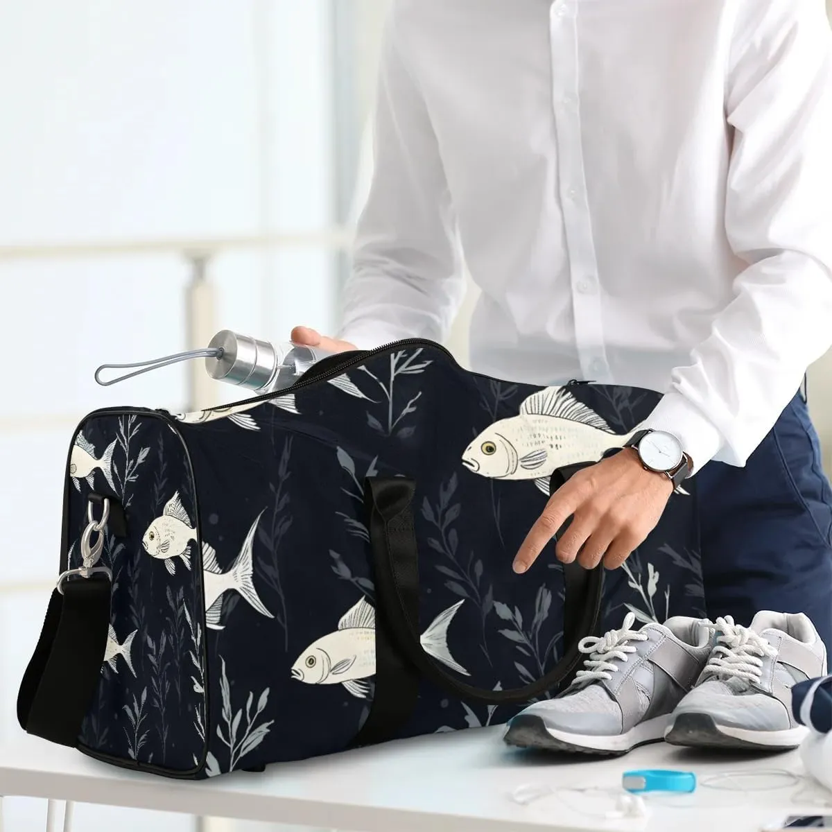 Fish Pattern Foldable Lightweight Duffle Bag for Travel - Waterproof Carry On Bags for Airplanes, Travel Duffel Bags for Gym, Weekend