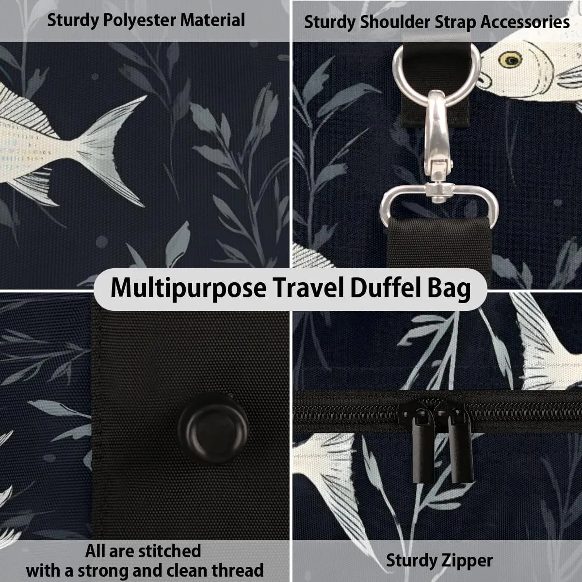 Fish Pattern Foldable Lightweight Duffle Bag for Travel - Waterproof Carry On Bags for Airplanes, Travel Duffel Bags for Gym, Weekend