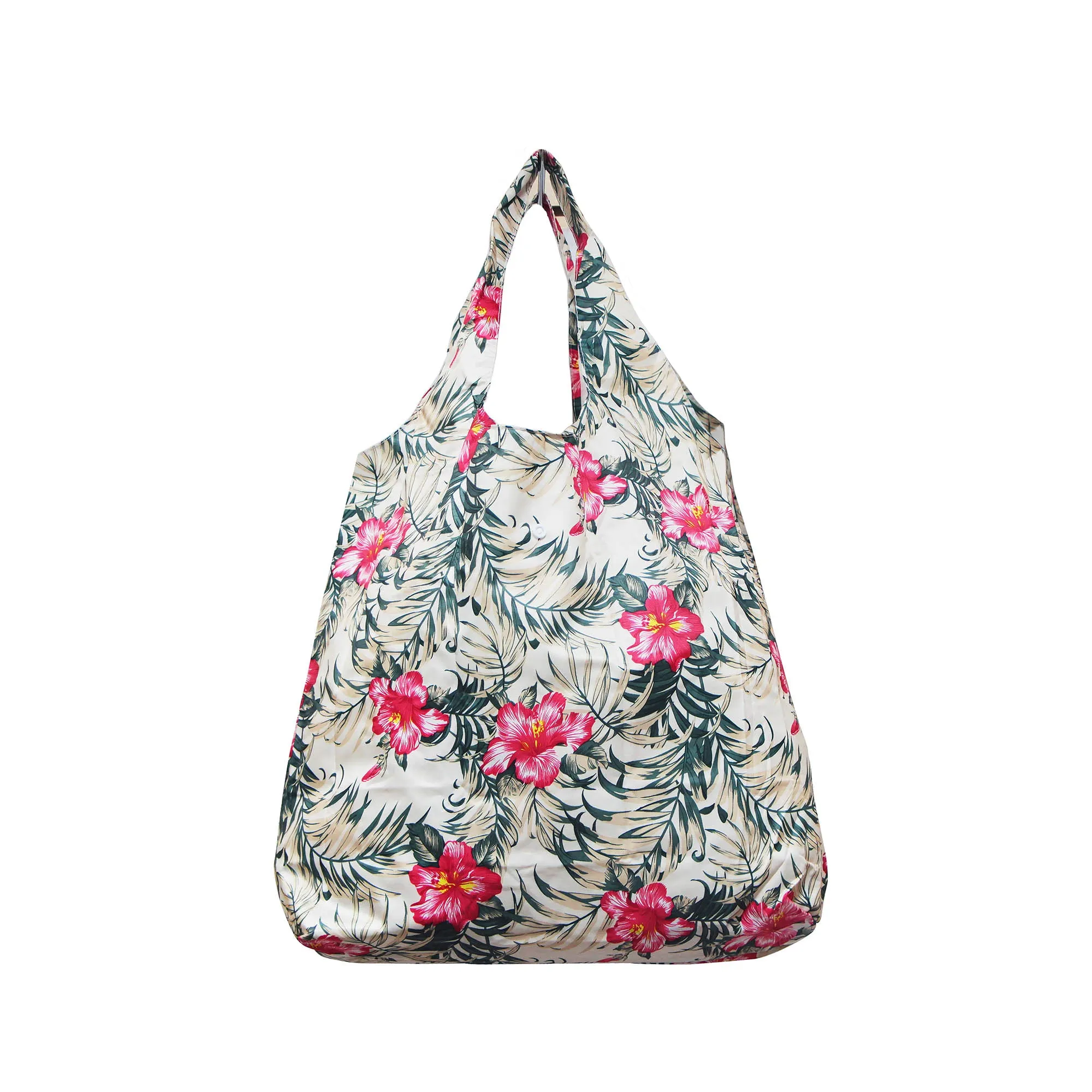 Foldable Reusable Shopping Bag HIBISCUS - NAVY / BEIGE / BLACK / WHITE