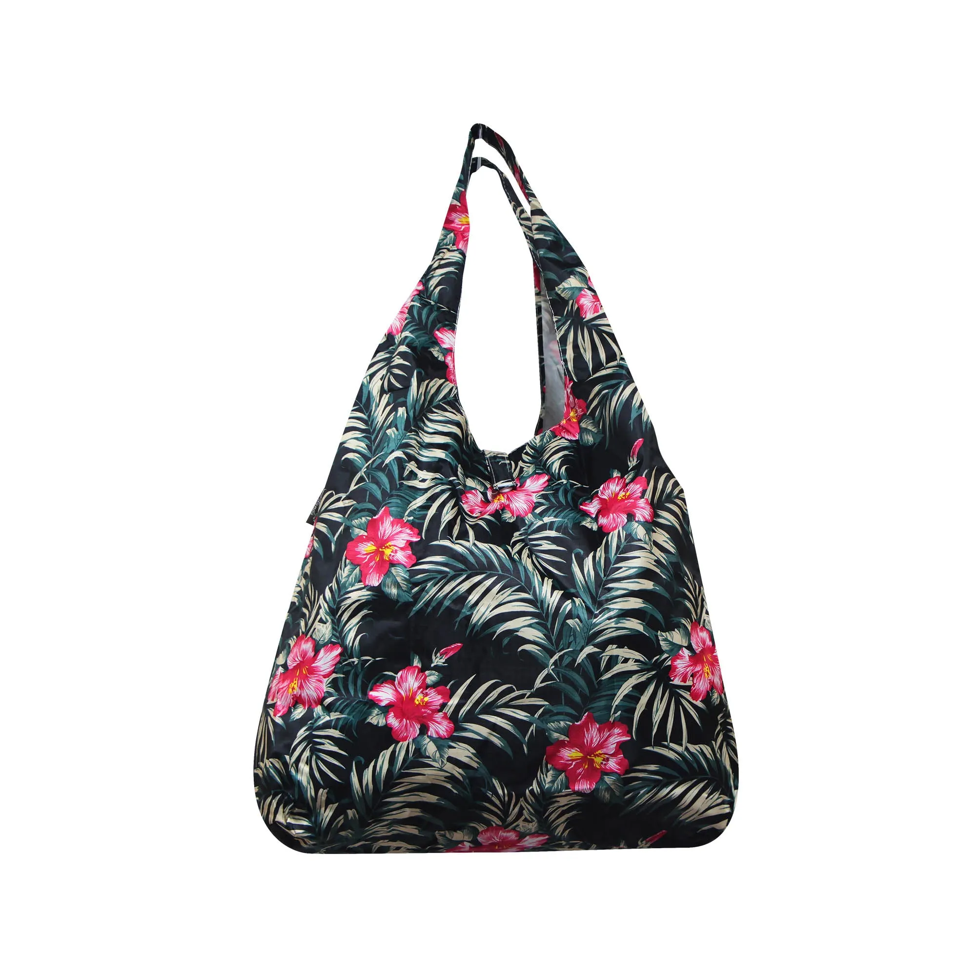 Foldable Reusable Shopping Bag HIBISCUS - NAVY / BEIGE / BLACK / WHITE