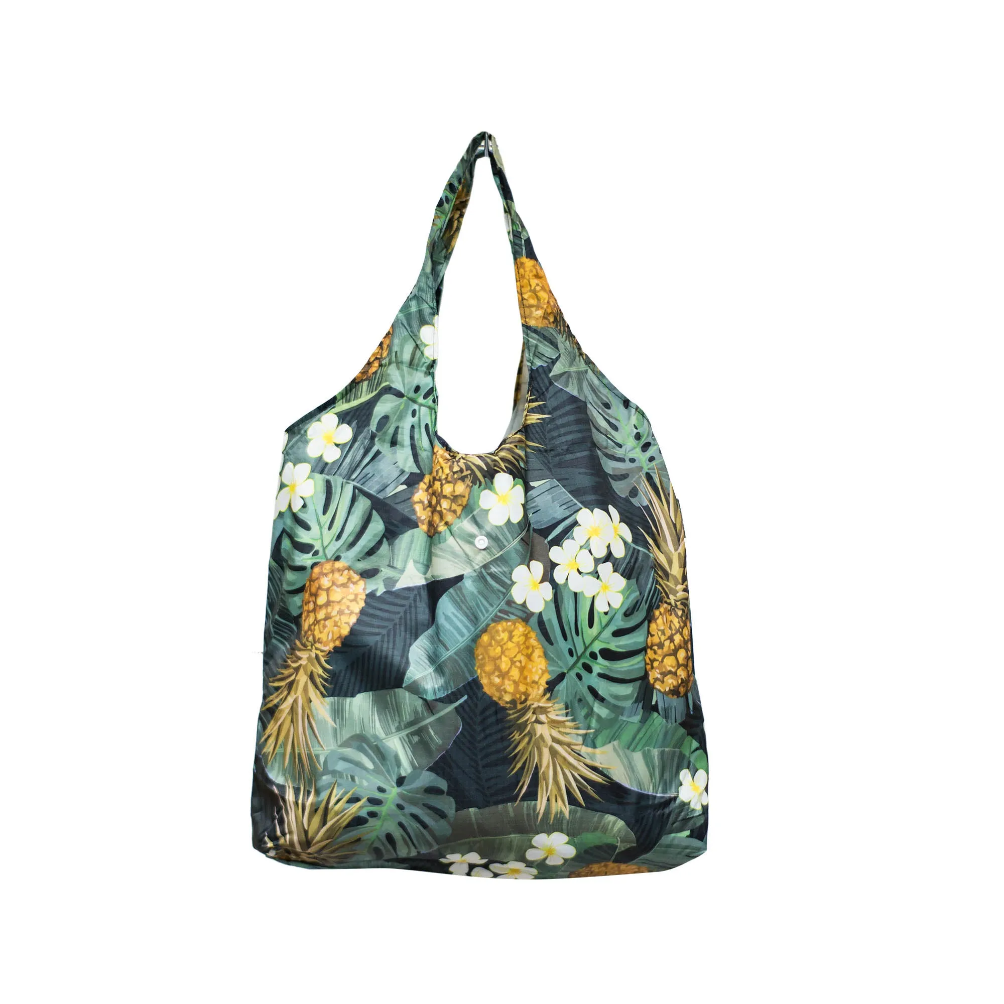 Foldable Reusable Shopping bag MONSTERA PINEAPPLE - BLACK
