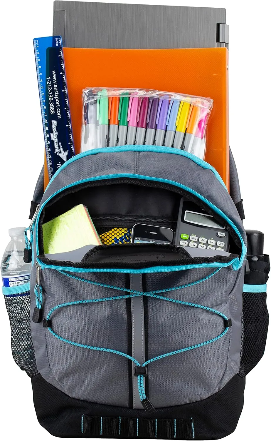FUEL Hiking Backpack for Women Men Terra Sport, Travel, College, Gym, Work with Laptop Sleeve, Bungee, 18 Inches, Grey Mint Blue