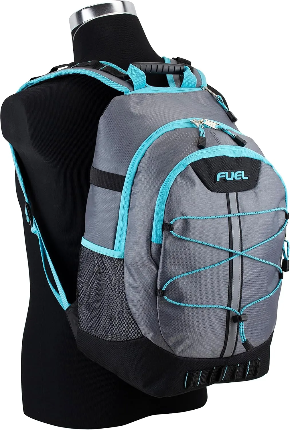 FUEL Hiking Backpack for Women Men Terra Sport, Travel, College, Gym, Work with Laptop Sleeve, Bungee, 18 Inches, Grey Mint Blue