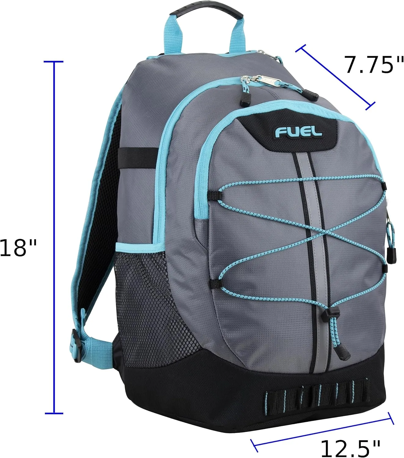FUEL Hiking Backpack for Women Men Terra Sport, Travel, College, Gym, Work with Laptop Sleeve, Bungee, 18 Inches, Grey Mint Blue