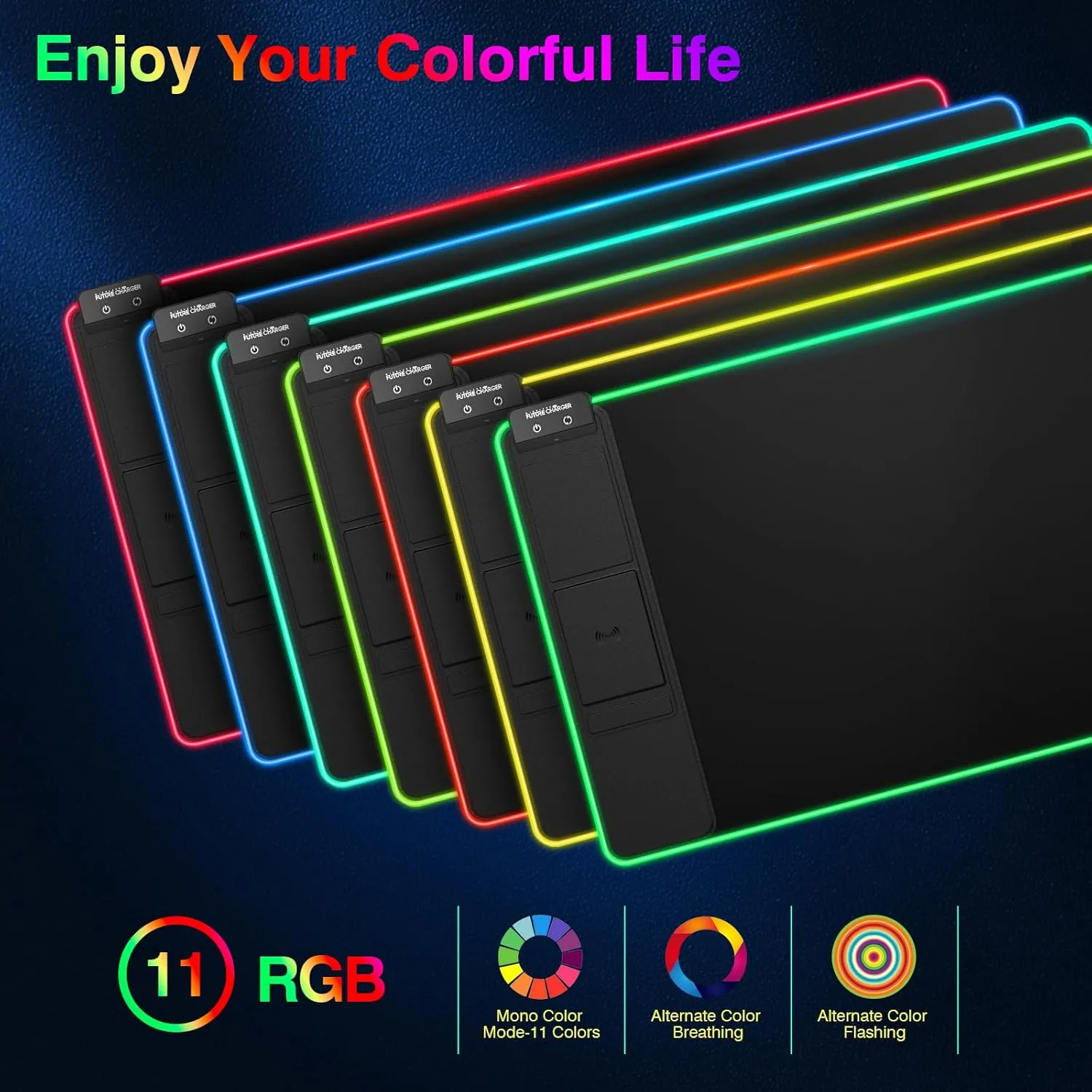 Gaming Mouse Pad, Wireless Charging Mouse Pad Gaming, 31.5"x16.3" Large RGB Desk Mat for Laptop/Computer/Keyboard, 13 Light Modes, Waterproof Smooth Surface, Non-Slip Base, Black