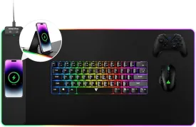 Gaming Mouse Pad, Wireless Charging Mouse Pad Gaming, 31.5"x16.3" Large RGB Desk Mat for Laptop/Computer/Keyboard, 13 Light Modes, Waterproof Smooth Surface, Non-Slip Base, Black