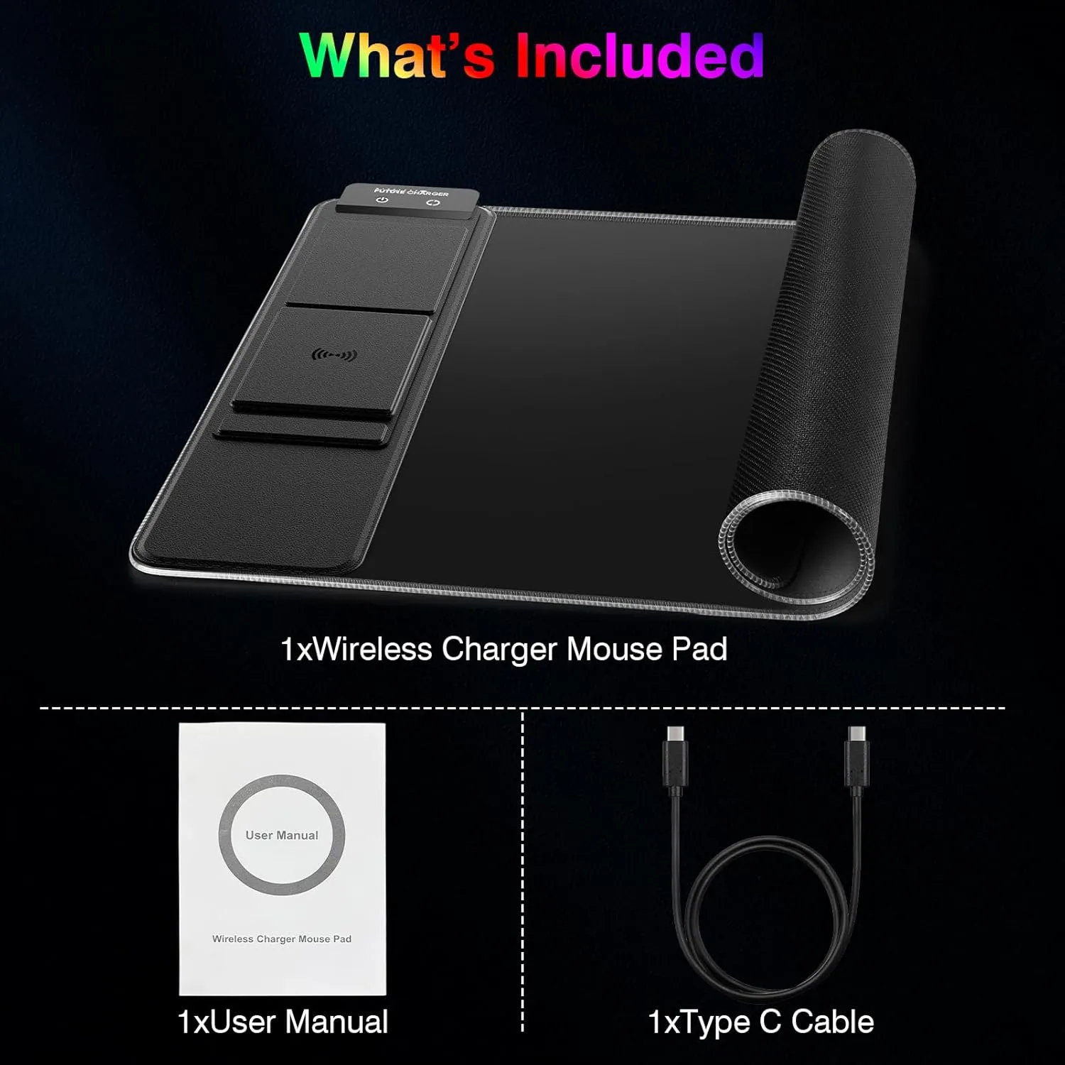 Gaming Mouse Pad, Wireless Charging Mouse Pad Gaming, 31.5"x16.3" Large RGB Desk Mat for Laptop/Computer/Keyboard, 13 Light Modes, Waterproof Smooth Surface, Non-Slip Base, Black