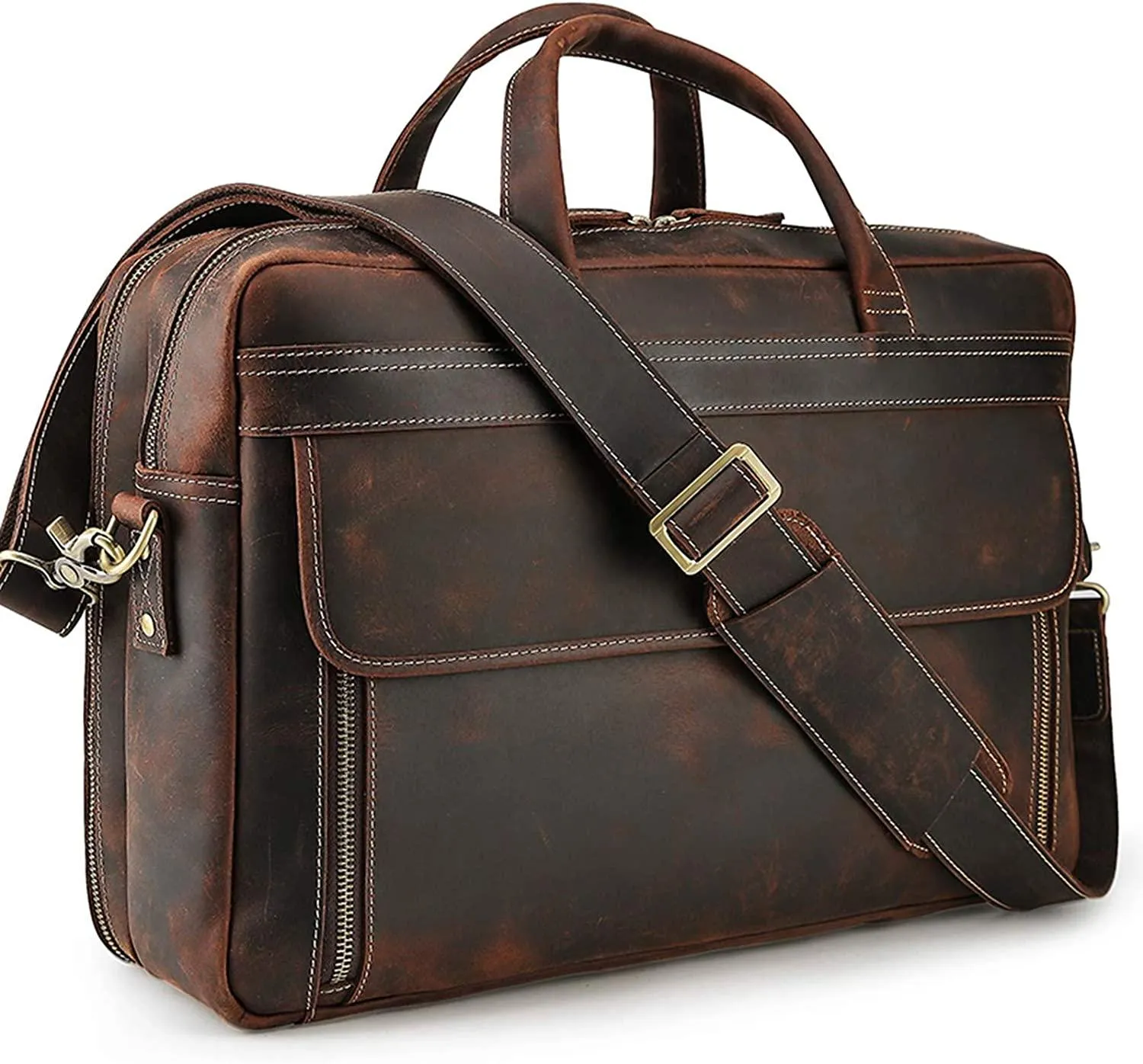 Genuine Leather Briefcase for Men 17.3 Inch Laptop Computer Case Business Travel Work Messenger Cross Body Shoulder Bag…