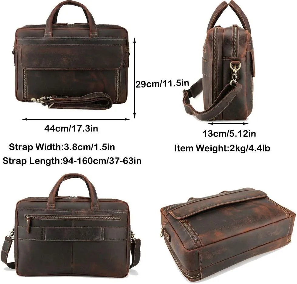 Genuine Leather Briefcase for Men 17.3 Inch Laptop Computer Case Business Travel Work Messenger Cross Body Shoulder Bag…