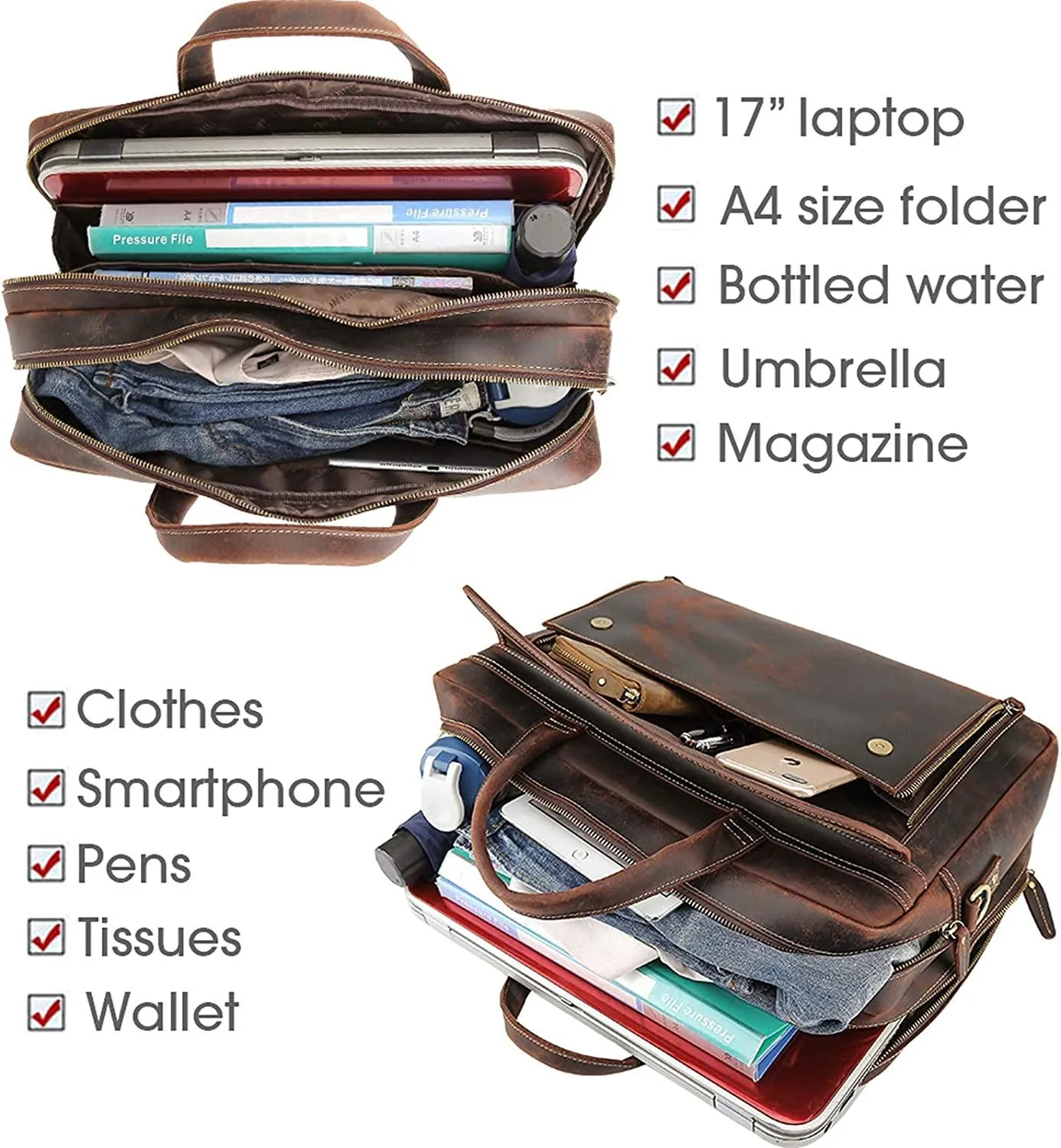 Genuine Leather Briefcase for Men 17.3 Inch Laptop Computer Case Business Travel Work Messenger Cross Body Shoulder Bag…