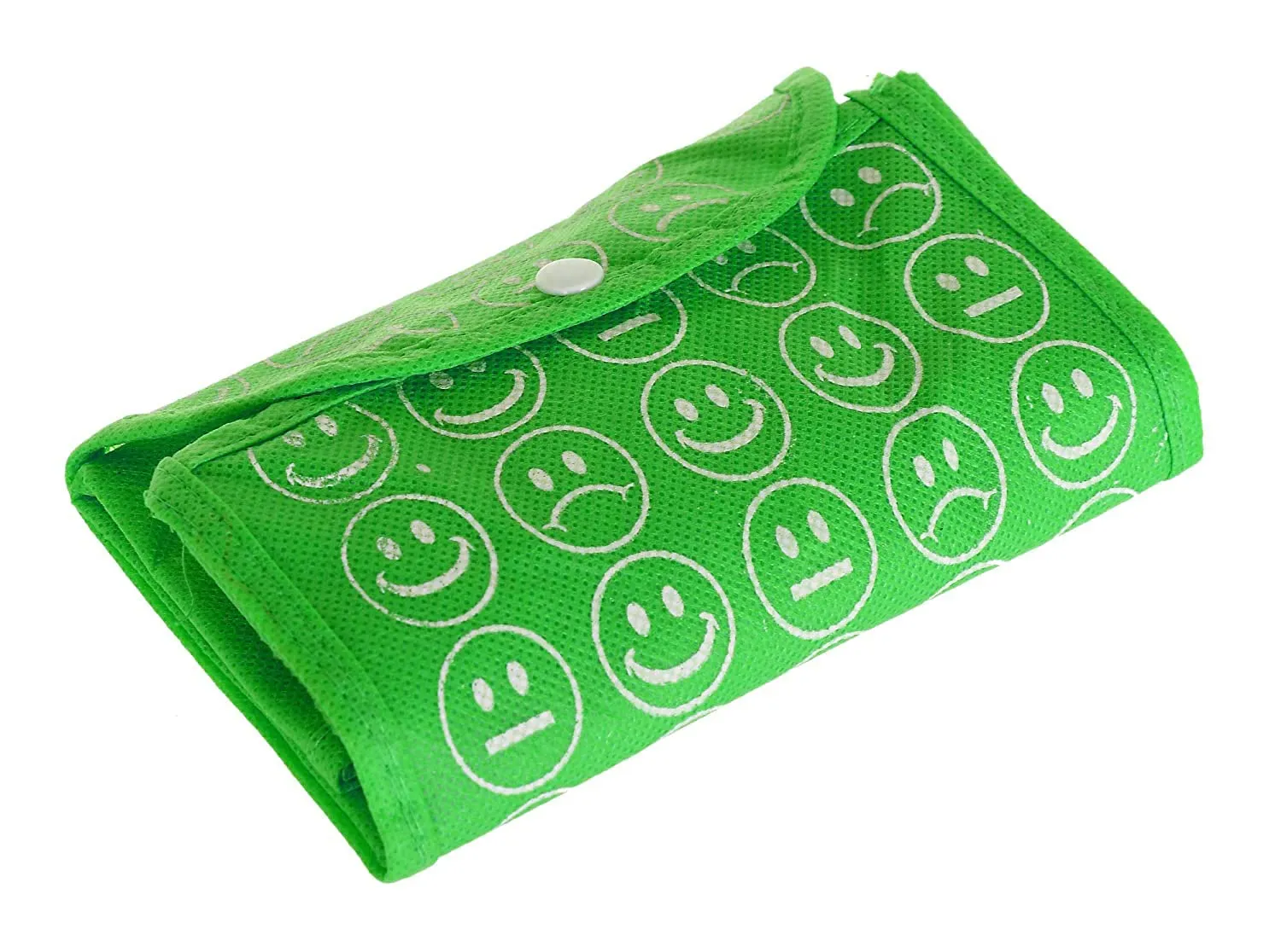 Heart Home Smiley Printed Eco Friendly Foldable Reusable Non-Woven Shopping Grocery Bag with One Small Pocket- Pack of 3 (Green & Deep Yellow & Pink) -45LUGHH0218