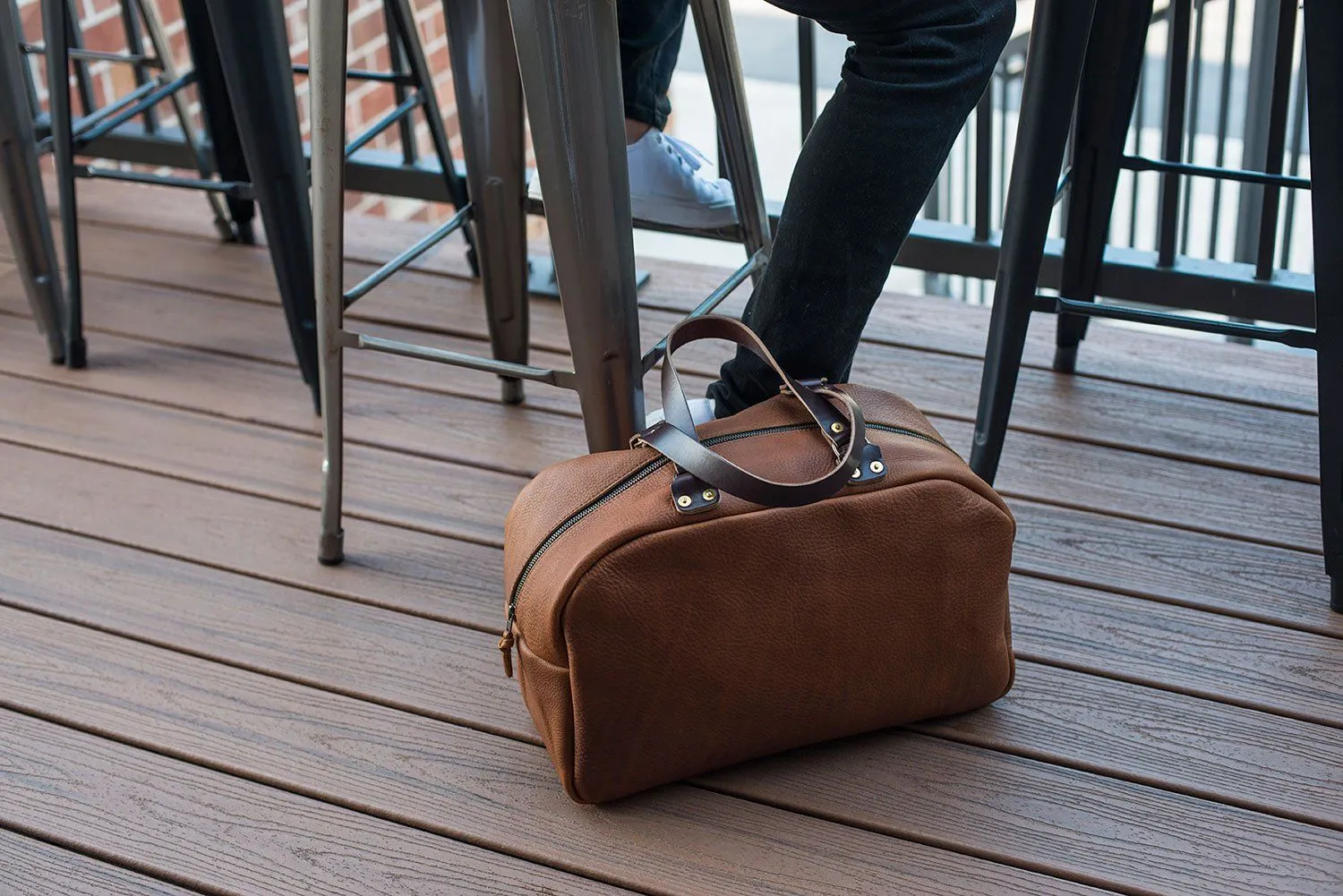 HOFFMAN LEATHER WEEKENDER DUFFLE BAG