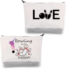 JNIAP Bowling Gift Bag Bowler Makeup Cosmetic Bag Gifts for Bowling Lover Bowling Team Player Makeup Zipper Pouch Bag (Bowling therapy Bag)