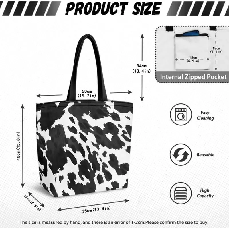 Large Canvas Tote Bag Animal Texture Hobo Purse, Zebra Stripes Reusable Grocery Bag for Shopping, Gym, Travel