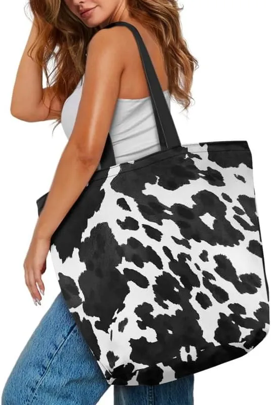 Large Canvas Tote Bag Animal Texture Hobo Purse, Zebra Stripes Reusable Grocery Bag for Shopping, Gym, Travel