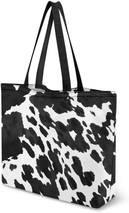Large Canvas Tote Bag Animal Texture Hobo Purse, Zebra Stripes Reusable Grocery Bag for Shopping, Gym, Travel