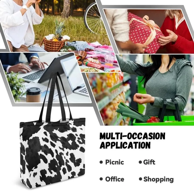 Large Canvas Tote Bag Animal Texture Hobo Purse, Zebra Stripes Reusable Grocery Bag for Shopping, Gym, Travel
