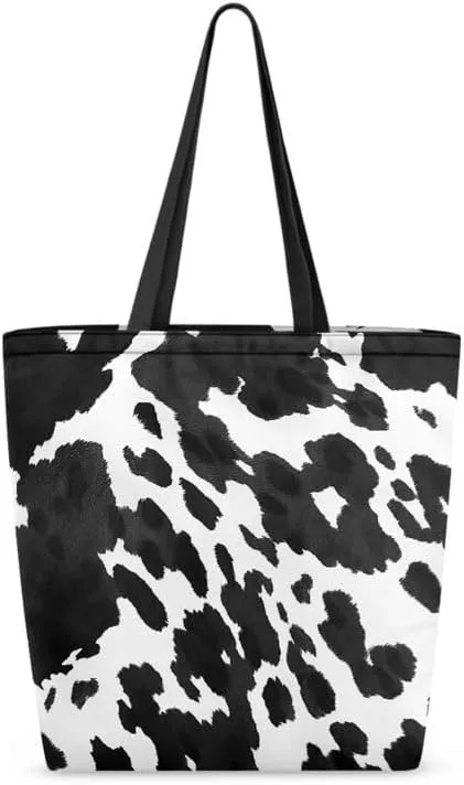 Large Canvas Tote Bag Animal Texture Hobo Purse, Zebra Stripes Reusable Grocery Bag for Shopping, Gym, Travel